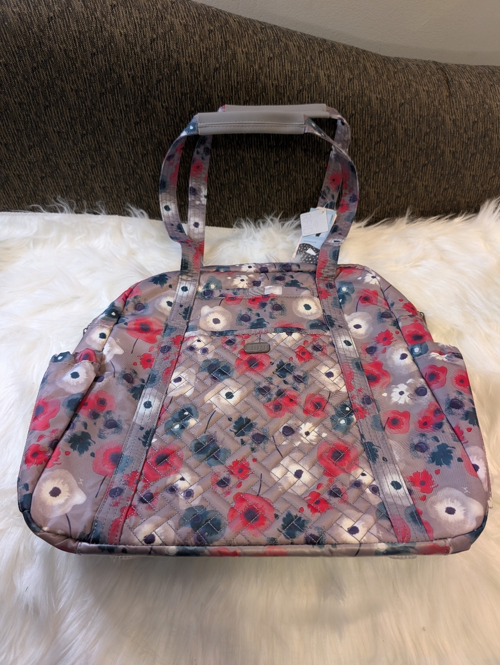 lug Sprinter Floral Tote Bag in Gray, Red & Navy - Picture 6 of 9